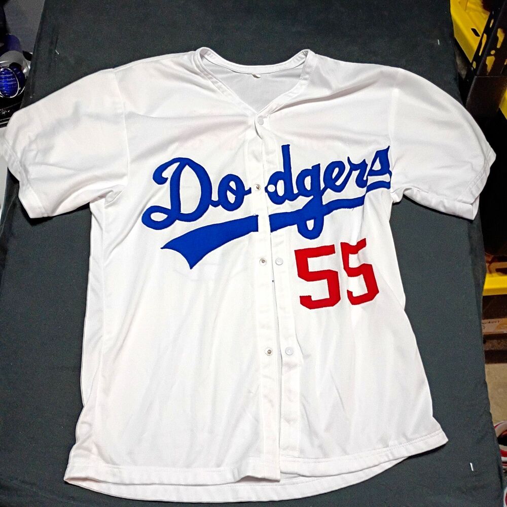 Los Angeles Dodgers MLB Scraps #55 White Button-Front Baseball Jersey Size L